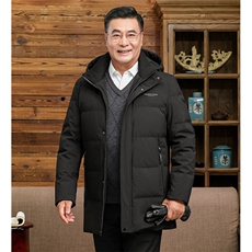 中老年羽绒服男士中长款加厚防寒中年休闲白鸭绒连帽可脱卸外套，男装羽绒服，钱塘6003（原4033）