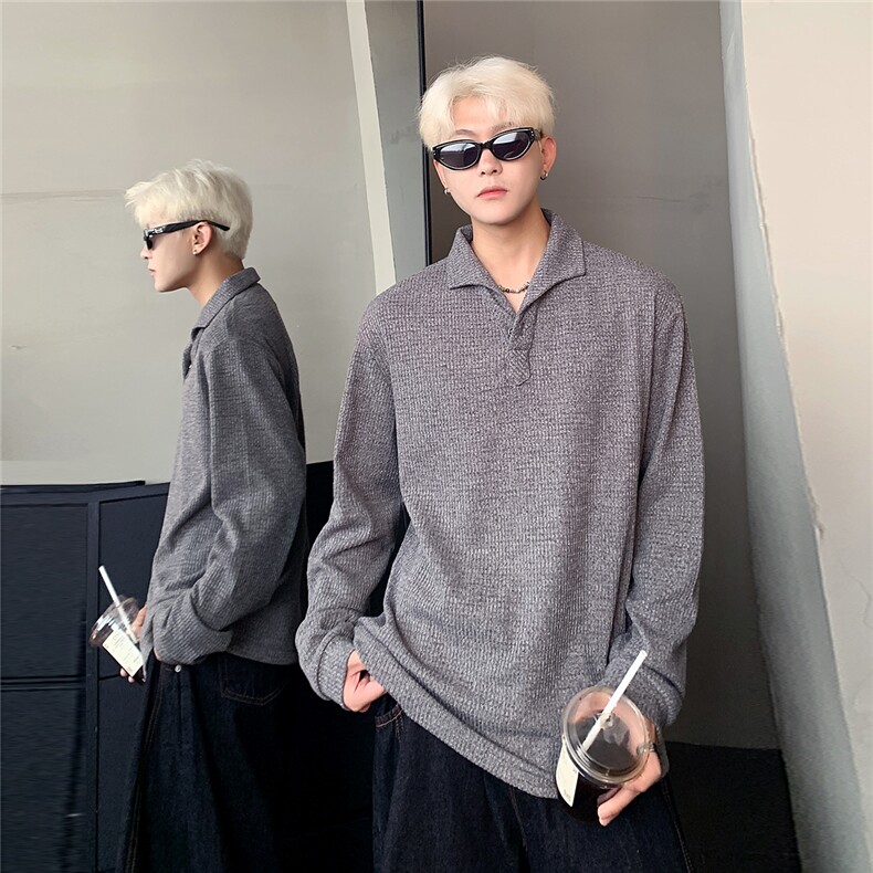 原版品质面料罗马格意式一片领POLO针织衫长袖打底男w308-p38，男装Polo衫，电商C307