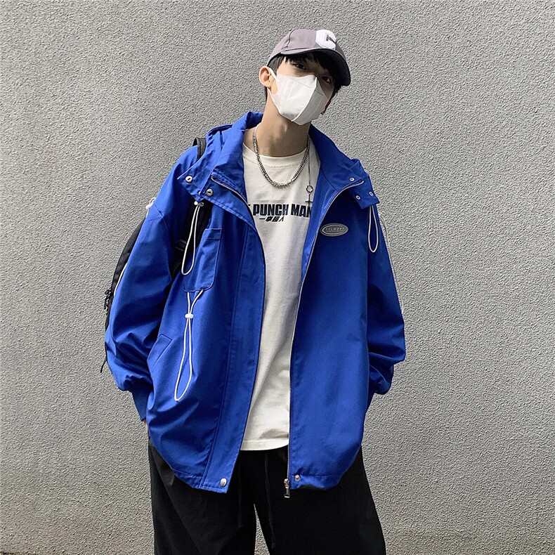 克莱因蓝外套男中性风休闲宽松抽绳装饰大码M-5XL夹克男JK7569P75图片