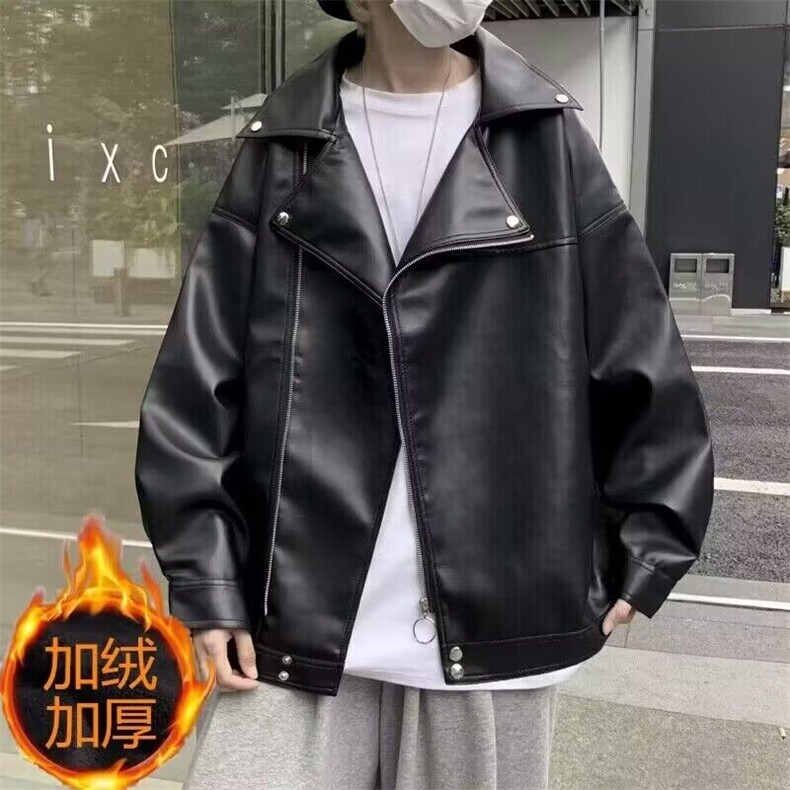 加绒加厚冬款男皮衣机车侧边工装拉链皮夹克外套JK026P70加绒P80,男装夹克,星座1013-1