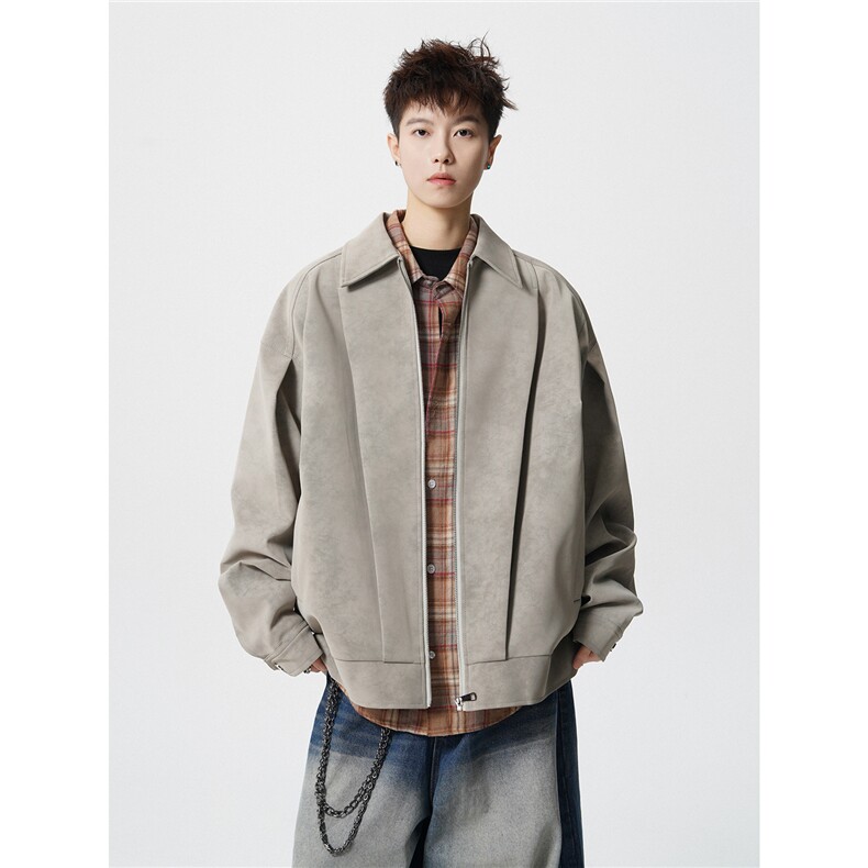 JK2564-特P85控158 45%pu55涤纶设计外套男流拉链皮夹克男图片