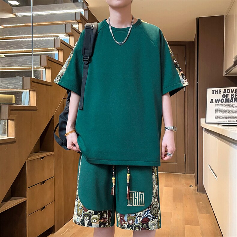 夏季T恤一套五分短裤两件套刺绣休闲运动套装男A266-TZ9908-P50,男装牛仔裤,电商A266