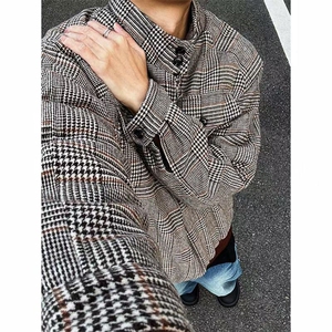 有货~冬季千鸟格夹棉加厚保暖立领棉衣棉服JM010常规P95加棉P110图片