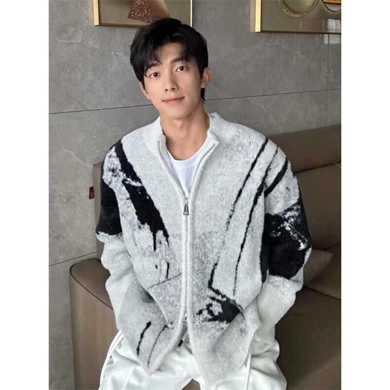 网络图现货刺绣毛衣开衫外套秋冬慵懒风拉链针织衫RYM95-P80,男装针织衫/毛衣,星座1005-4