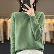 秋季羊绒衫女100纯羊绒半高宽松毛衣百搭羊毛打底衫加厚，女装针织衫/毛衣，大美人包芯纱店