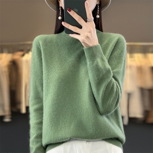 秋季羊绒衫女100纯羊绒半高宽松毛衣百搭羊毛打底衫加厚图片