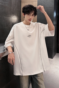 夏季宽松美式小众设计感拉链短袖潮半袖XZ808B-WH027-P48图片