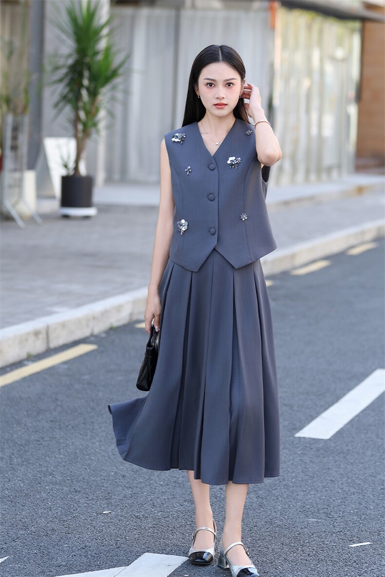 高品质套装高端优雅马甲半身裙两件套女2025夏装时尚钉珠气质套装,女装套装/套裙,2C091