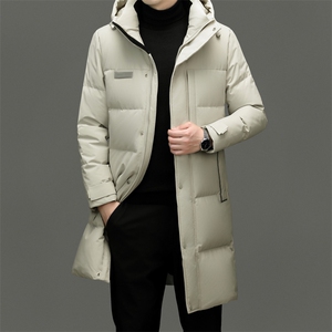 新款高端90白鸭绒时尚男士中长款羽绒服连帽加厚保暖外套男图片