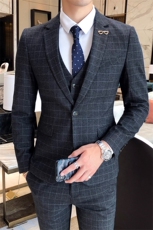 格子西装男套装三件套商务修身礼服正装SJT-X13-P280，男装休闲套装，星座1012