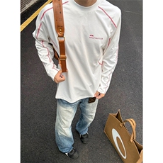 网图有货美式高街哈苏线解构撞色长袖宽松T恤男女A887-P42，男装T恤，星座1505