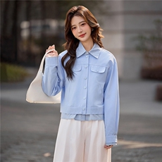 2026年春季新款休闲格纹拼接假两件短外套女，女装短外套，依路服饰