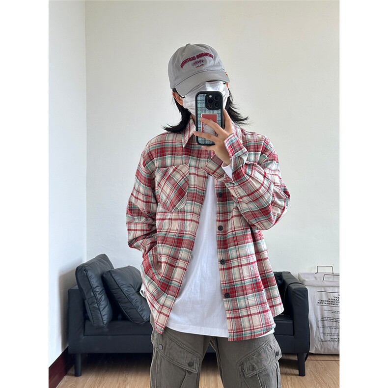 棉 磨毛格子长袖休闲纯棉抖音高品质衬衫男CS024-P45图片