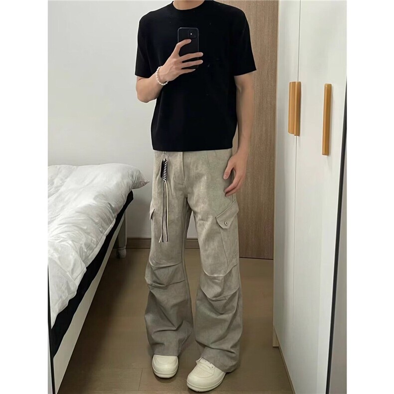 DK7670-P60美式复古石灰色口袋阔腿工装裤男女伞兵裤-网图现货,男装牛仔裤,星座603-2