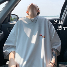 2025夏季新款港风外景大码冰丝小狗刺绣T恤M-5XHT25465-特P25，男装T恤，电商A022