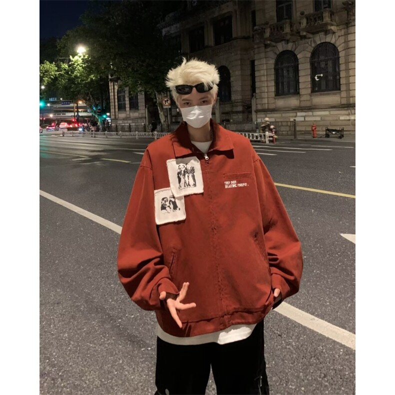 美式复古情侣宽松翻领夹克男士春秋季痞帅复古百搭外套男,男装夹克,星座716-4