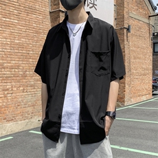 痞帅衬衫男短袖港风日系休闲宽松工装衬衣韩版百搭外套CS0312-P30，男装衬衫，星座308B-1