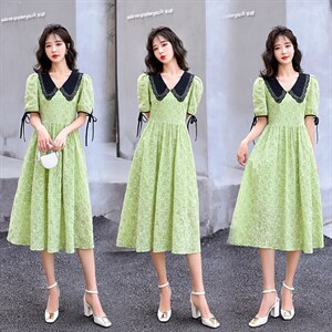 2022夏季新款女装时尚潮流韩版大码女装V领中长款短袖印花连衣裙,皮草服装搭配女装图片2015图片