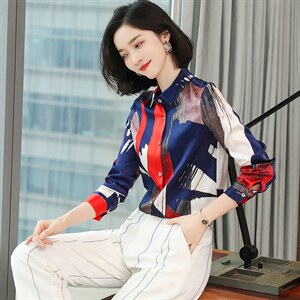 真丝衬衫女重磅桑蚕丝上衣2024春装设计感气质时尚印花色A3509图片