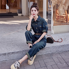 （现货）2026年春秋新款高级感时尚气质收腰显瘦工装牛仔连体裤女，女装连体裤，印象茜