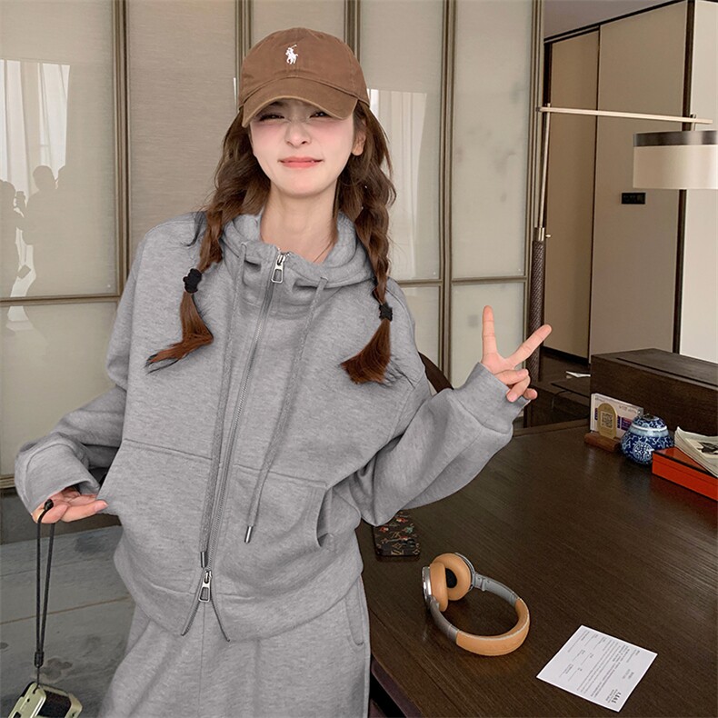 韩系初秋穿搭卫衣套装女春2025新款学院风休闲运动阔腿裤两件套装,女装套装/套裙,2C037