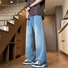 牛仔裤男夏季薄款宽松直筒垂感蓝色阔腿休闲长裤NS251，男装牛仔裤，星座1116A-1（原606A）