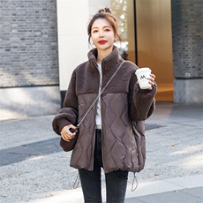 羽绒服女2025冬季新款女装韩版时尚颗粒绒拼接保暖白鸭绒外套，女装羽绒服，天丽