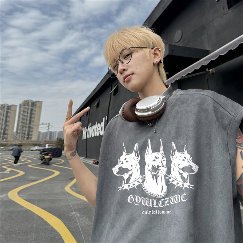 麂皮绒背心坎肩男T恤美式港风潮JB425-特P19控38,男装背心/马甲,电商B370
