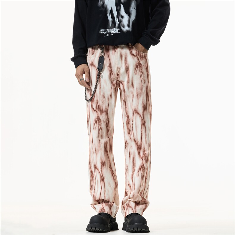 四季潮款美式高街扎染痞帅牛仔裤男宽松直筒显高休闲长裤，男装牛仔裤，电商D218A