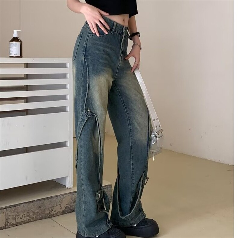 美式复古水洗做旧重工直筒牛仔裤高街cleanfi裤子男女80300-p65,男装牛仔裤,星座1008