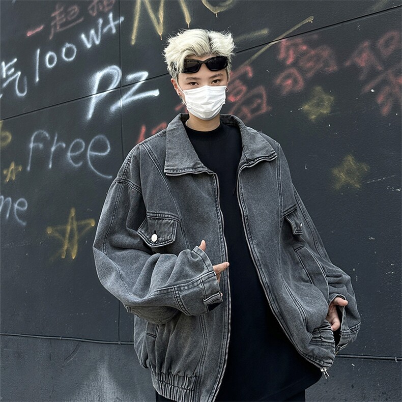 水洗牛仔夹克倒装反穿分割立领宽松牛仔外套JK08634-P78,男装工装外套,星座308B-2