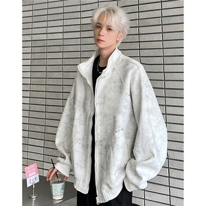 灰色扎染飞行员夹克绒棒球服帅JK701-P65
