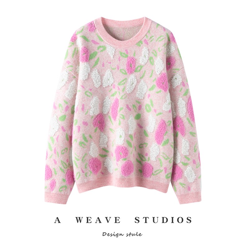 2025四色芝麻点毛巾绣针织衫，女装针织衫/毛衣，兴泰羊绒