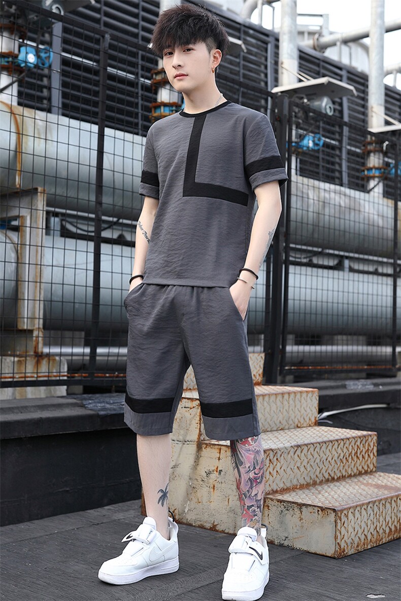 2021夏季新款原创短袖T恤学生五分裤运动套装潮男套装T707-P50,男装休闲套装,星座1206（原A206）