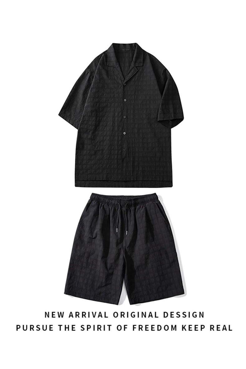 TZ52932/P65西服领短袖衬衣裤子套装男潮夏季肌理感西装领两件套,男装西服,电商A141