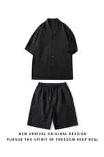 TZ52932/P65西服领短袖衬衣裤子套装男潮夏季肌理感西装领两件套，男装西服，电商A141