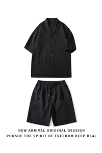 TZ52932/P65西服领短袖衬衣裤子套装男潮夏季肌理感西装领两件套图片