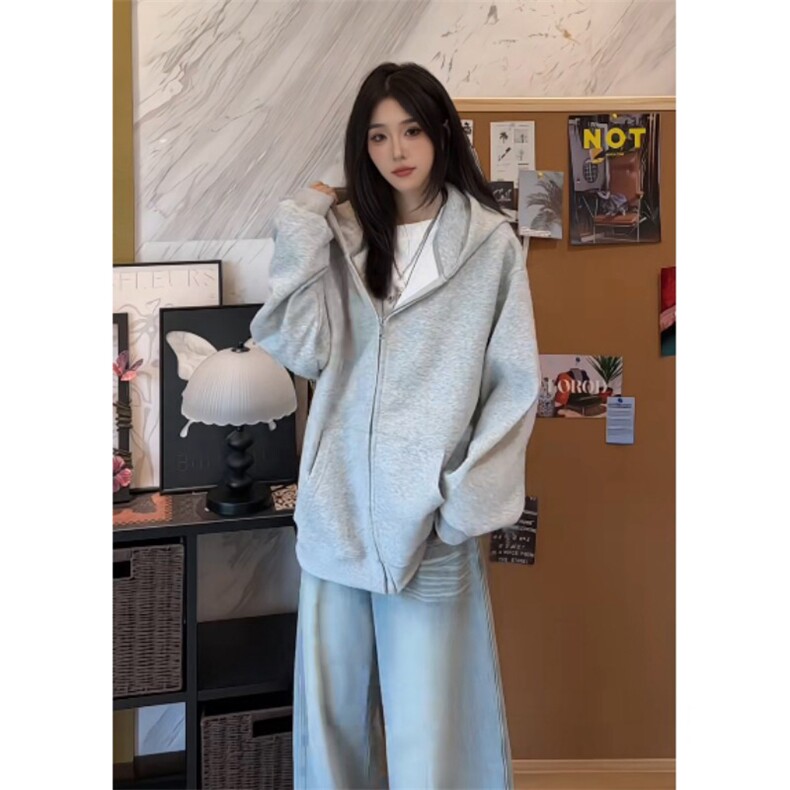 抖音得物二开秋冬美式高街重磅结构高领拉链连帽卫衣外套W93,男装卫衣,电商A486