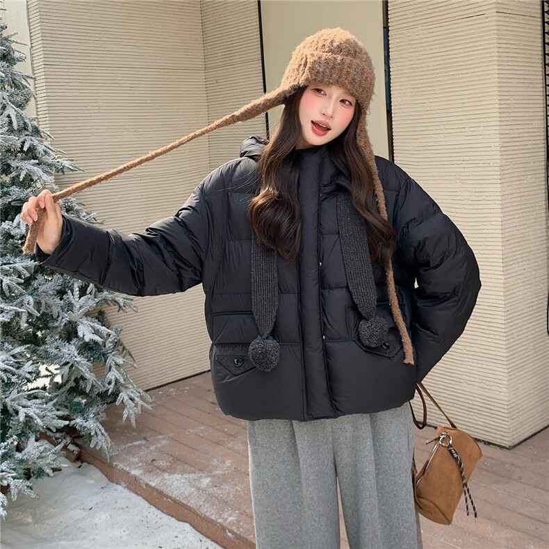 好卖现货白鸭绒新款泡芙羽绒服2025冬季温柔风加厚羽绒面包服女，女装羽绒服，苗苗