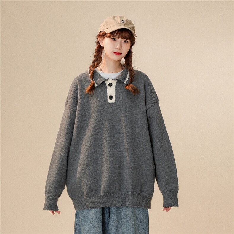 1中性风POLO衫翻领套头毛衣大码M-5XL针织衫女外套女8720P60控88图片