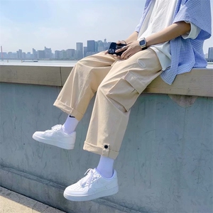 新款日系休闲裤男夏季潮牌工装直筒裤情侣运动阔腿九分裤K326-P30图片