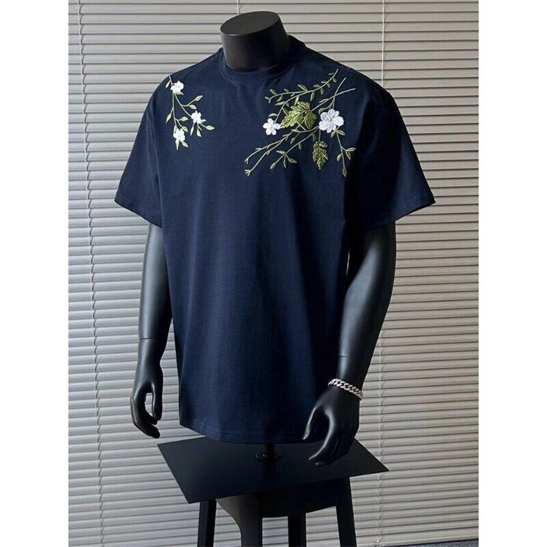 夏季新款t恤男花卉刺绣重磅上衣情侣短袖百搭宽松半袖LT58033-p43,男装T恤,星座1008