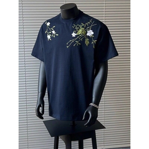 夏季新款t恤男花卉刺绣重磅上衣情侣短袖百搭宽松半袖LT58033-p43图片