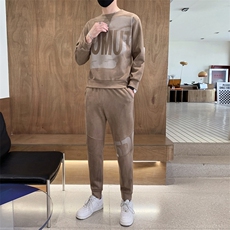 麂皮绒休闲运动服套装男春秋季2025新款潮牌穿搭两件装男tz12-P85，男装休闲套装，星座1210B