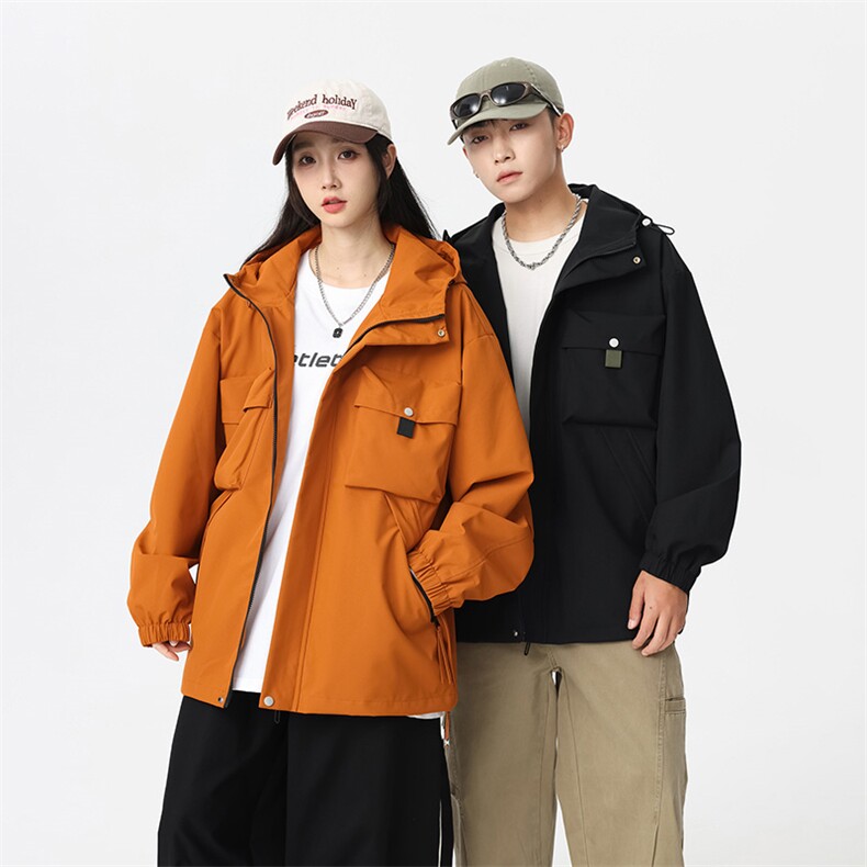 休闲拉链夹克情侣冲锋衣防风衣连帽外套JK451p75,男装夹克,电商D315