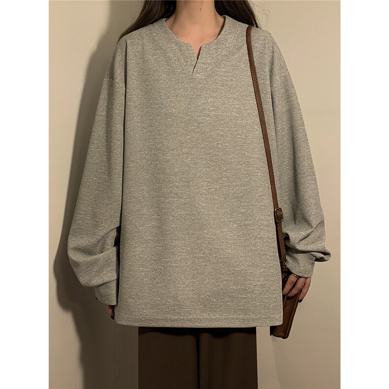 中性！春装新品大码华夫格T恤小众美式宽松打底衫卫衣女113-P28,女装卫衣/绒衫,电商C213(原B265)