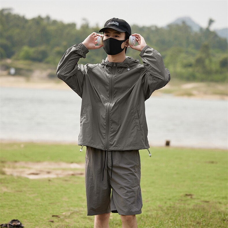 夏季薄款UPF50+防紫外线皮肤衣男宽松钓鱼防晒服套装2360-682-P55，男装休闲套装，星座1403A