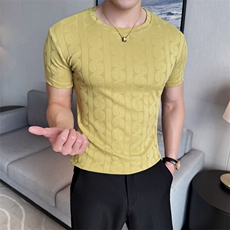 2024夏季新款纯色修身运动健身圆领短袖体恤打底衫男8846-p48，男装T恤，电商D303