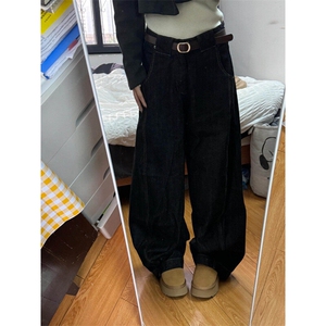 春秋弯刀牛仔裤窄版阔腿裤女宽松微胖腿粗显瘦直筒裤 NK7078图片