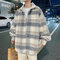 美式宽松大格子毛呢外套秋季潮街头情侣条纹上衣W7937-P75，男装夹克，星座512-4